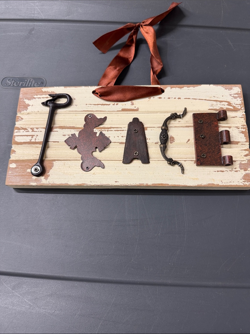 Rustic Brown & Cream 'Home' Wall Decor Sign with Ribbon